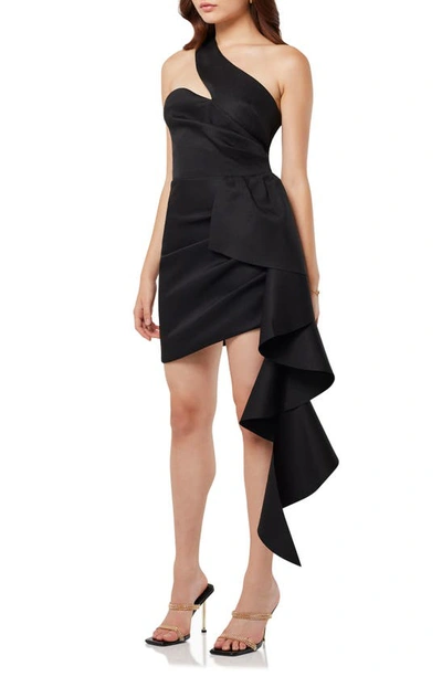 Elliatt Convergence Ruffle One-shoulder Sheath Minidress In Black