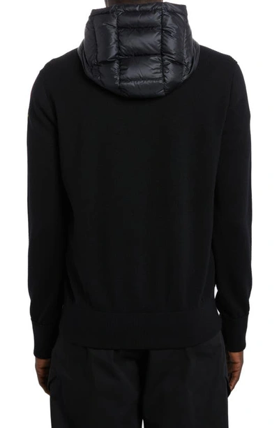 Shop Moncler Quilted Down & Wool Knit Cardigan In Black