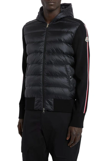Shop Moncler Quilted Down & Wool Knit Cardigan In Black
