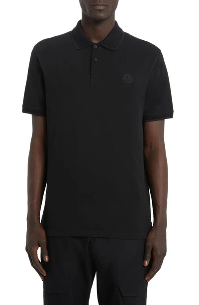 Shop Moncler Tipped Logo Graphic Cotton Piqué Polo In Black