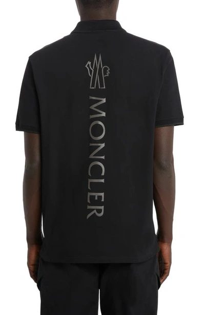 Shop Moncler Tipped Logo Graphic Cotton Piqué Polo In Black