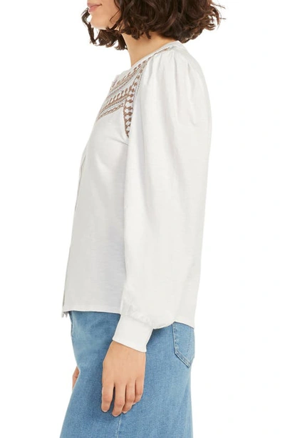 Shop Nic + Zoe Embroidered Cotton Button-up Blouse In White Multi