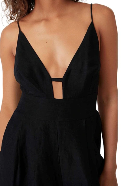 Free People Emma Linen Blend Wide Leg Jumpsuit In Black