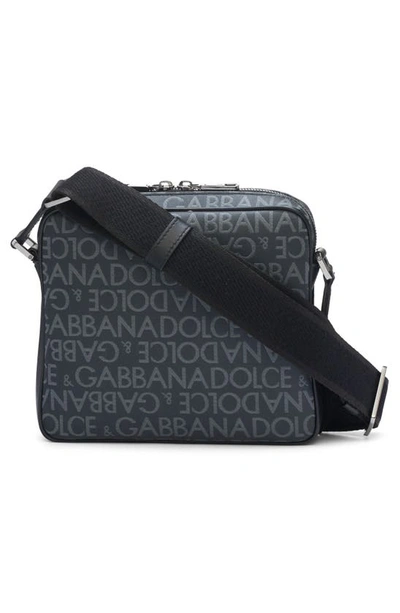 Shop Dolce & Gabbana Logo Plaque Logo Jacquard Crossbody Bag In Black/ Grey