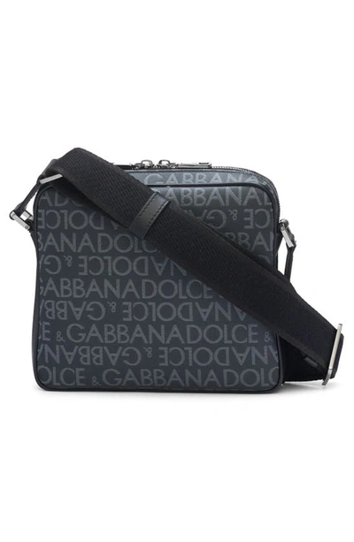 Dolce & Gabbana Sleek Charcoal Logo Crossbody Bag In Black/ Grey