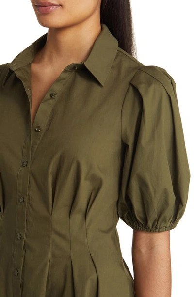 Shop Eliza J Puff Sleeve Cotton Shirtdress In Olive