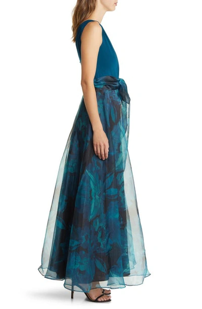 Shop Eliza J Mixed Media Sleeveless A-line Gown In Teal