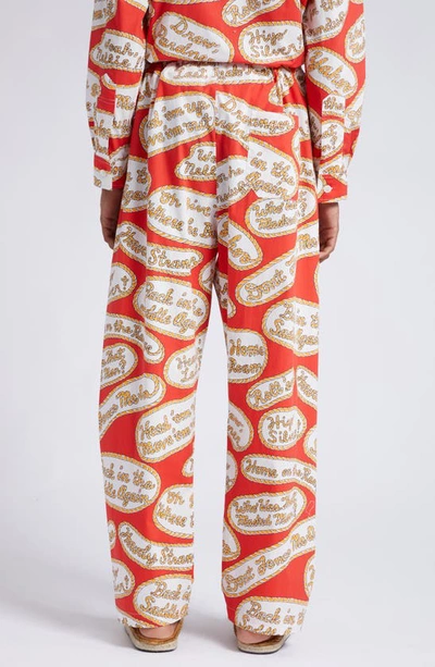 Shop Bode Rodeo Slogans Print Lounge Pants In Red Multi