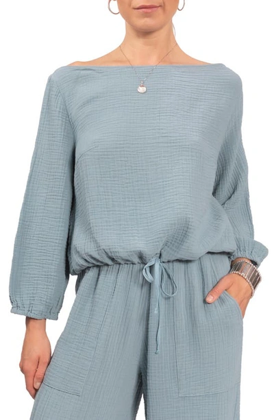 Shop Everyday Ritual Penny Off The Shoulder Lounge Top In Desert Blue