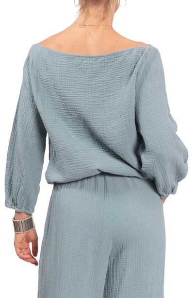 Shop Everyday Ritual Penny Off The Shoulder Lounge Top In Desert Blue