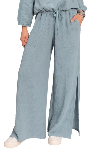 Everyday Ritual Riley Gauze Side-split Pants In Desert Blue