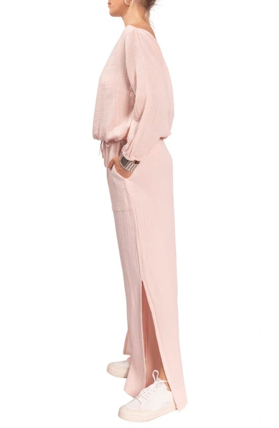 Everyday Ritual Riley Cotton Gauze Split Hem Pants In Blush