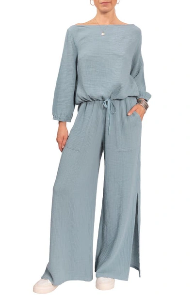 Everyday Ritual Riley Gauze Side-split Pants In Desert Blue