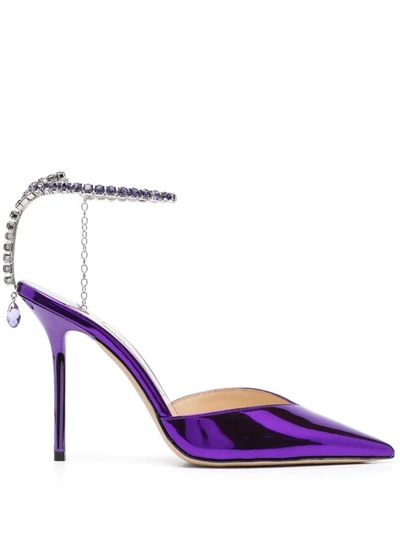 Jimmy Choo Saeda Crystal Ankle Strap Pointed Toe Pump In Purple