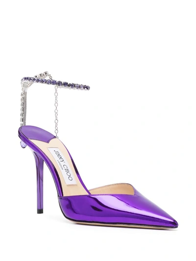 Jimmy Choo Saeda Crystal Ankle Strap Pointed Toe Pump In Purple