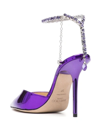 Jimmy Choo Saeda Crystal Ankle Strap Pointed Toe Pump In Purple