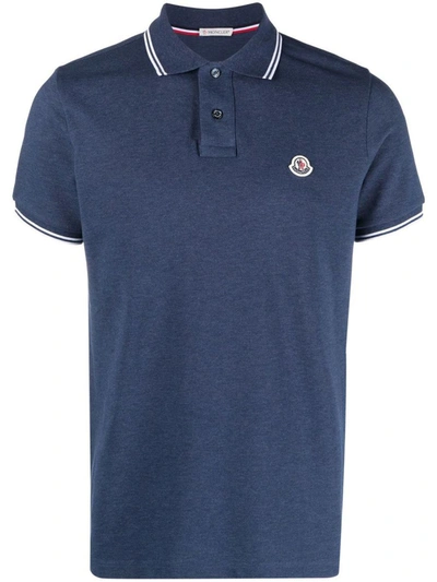 Shop Moncler Logo Cotton Polo Shirt In Blue