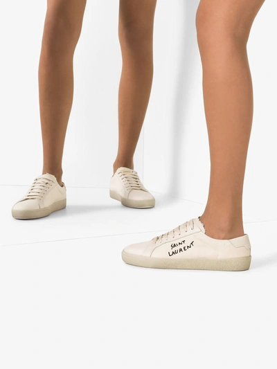 Shop Saint Laurent Court Sl/06 Canvas Sneakers In White