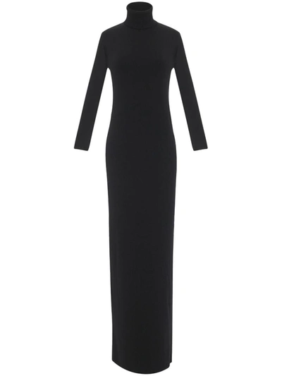 Shop Saint Laurent Virgin Wool Long Dress In Black