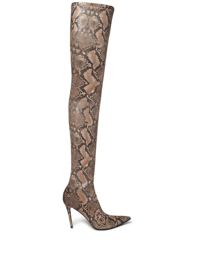 Stella Mccartney Stella Iconic Python Print Heeled Over-the-knee Boots In Beige