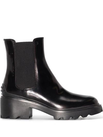 Shop Tod's Leather Heel Ankle Boots In Black