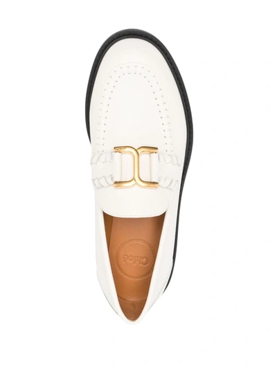 Shop Chloé Marcie Leather Loafers In White