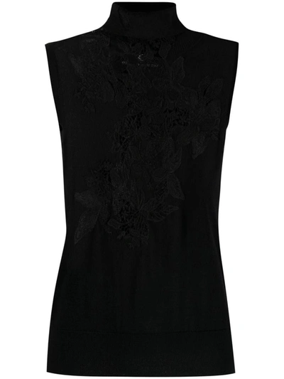 Shop Ermanno Scervino Embroidered Wool Sleeveless Top In Black