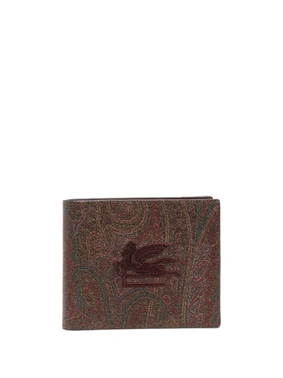 Shop Etro Paisley Embroidered Logo Wallet In Brown