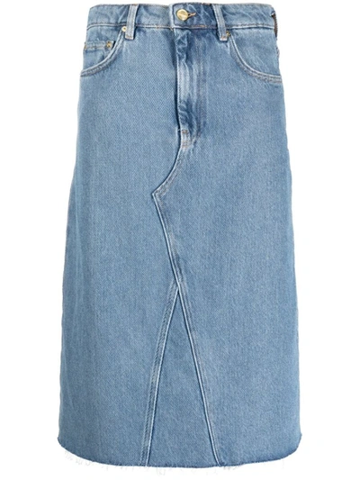 Shop Ganni Denim Organic Cotton Midi Skirt In Clear Blue