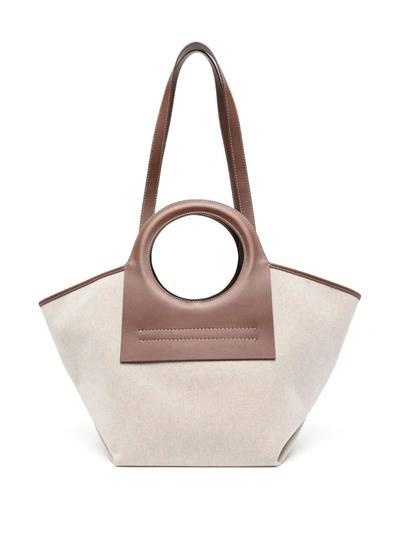 Shop Hereu Cala Small Leather-trimmed Canvas Tote Bag In Brown
