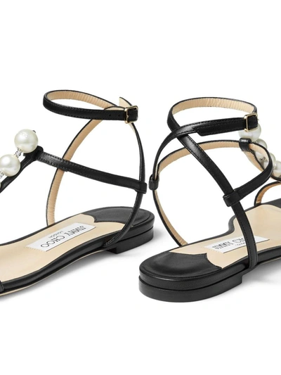 Shop Jimmy Choo Amari Flat Pearl Embellishment Leather Sandals In Black