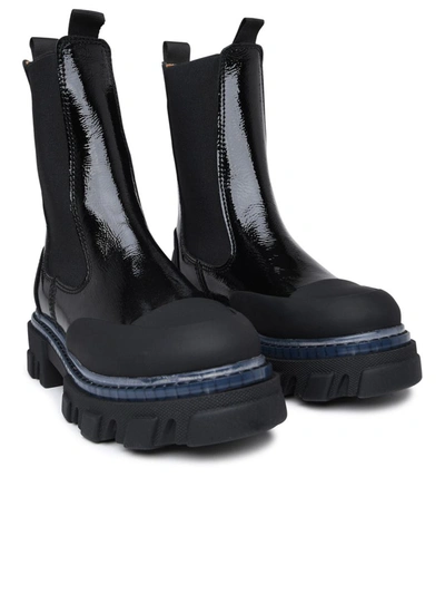 Shop Ganni Black Patent Leather Ankle Boots