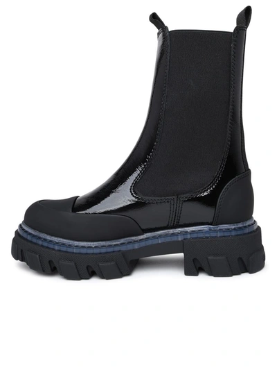 Shop Ganni Black Patent Leather Ankle Boots