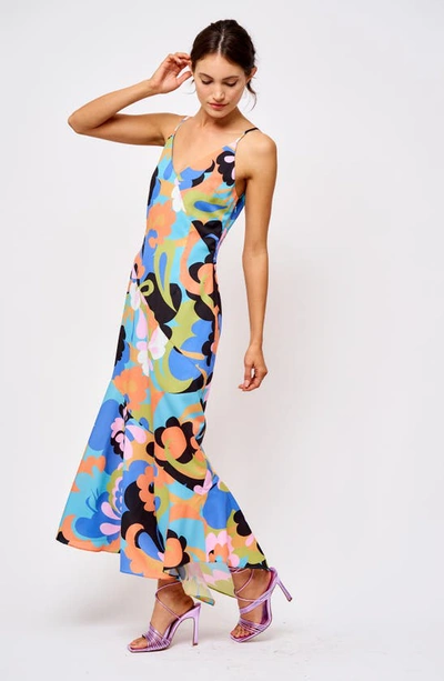 Shop Ciebon Monika Floral Maxi Slipdress In Blue Multi