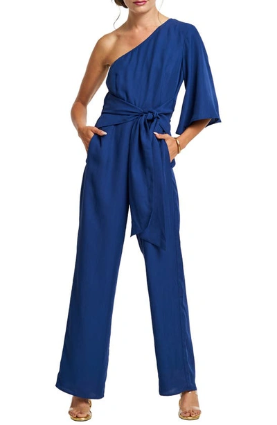 Shop Ciebon Belinda One-shoulder Jumpsuit In Midnight Blue
