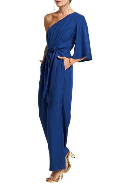 Shop Ciebon Belinda One-shoulder Jumpsuit In Midnight Blue