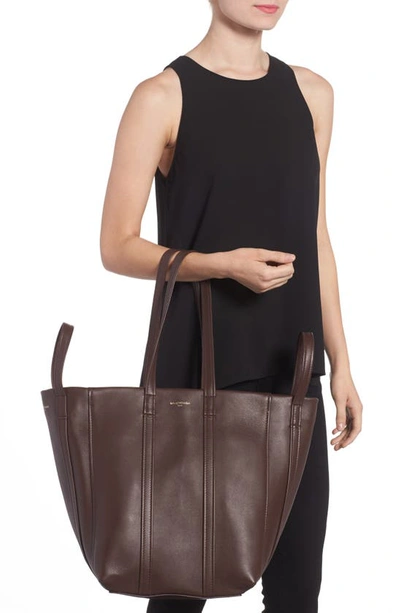 Shop Balenciaga Small Laundry Cabas Calfskin Tote In Marron Chocolat