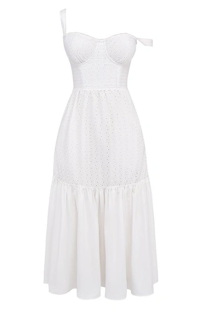 House Of Cb Floral Stretch Cotton Blend Corset Sundress In Ivory