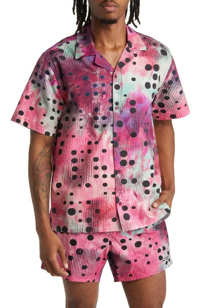 Shop Saturdays Surf Nyc Canty Dots Short Sleeve Camp Shirt In Red Dahlia