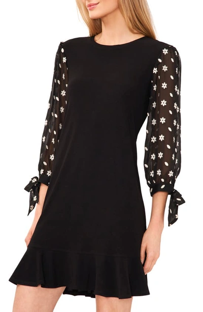 Shop Cece Embroidered Mixed Media Shift Dress In Rich Black