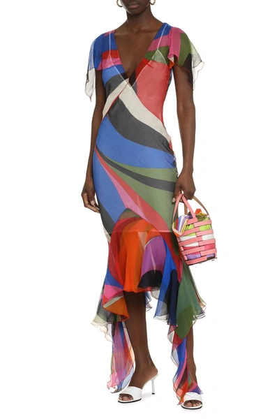 Shop Emilio Pucci Printed Silk Dress In Multicolor