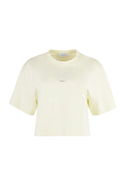 Shop Off-white Logo Detail Cropped T-shirt In Yellow