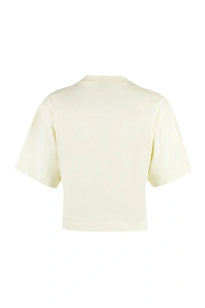 Shop Off-white Logo Detail Cropped T-shirt In Yellow