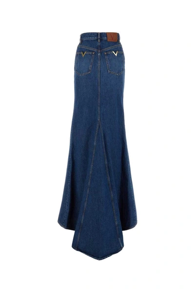 Valentino High Waist Denim Long Skirt In Blue