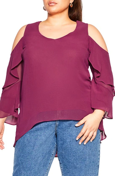 Shop City Chic High-low Cold Shoulder Chiffon Tunic In Sangria