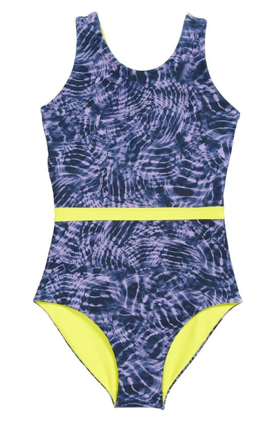 Shop Zella Girl Reversible Journey One-piece Swimsuit In Purple Breeze Waverly Print