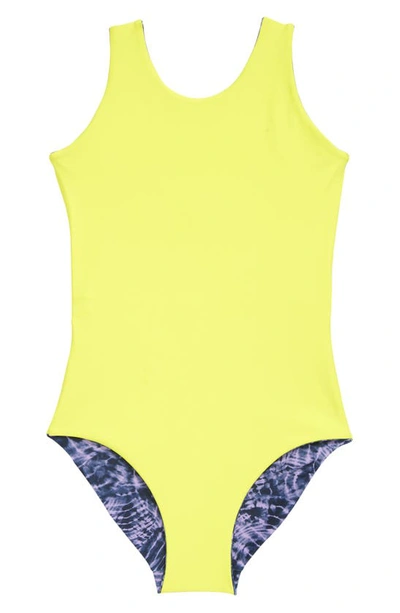 Shop Zella Girl Reversible Journey One-piece Swimsuit In Purple Breeze Waverly Print