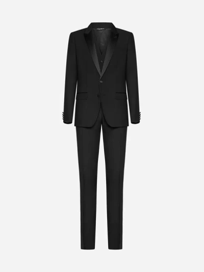 Shop Dolce & Gabbana 3-piece Virgin Wool And Silk Suit In Black