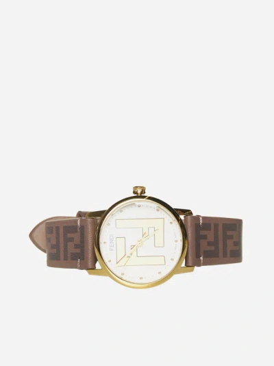 Shop Fendi Forever More 29 Leather Watch In White,gold,brown