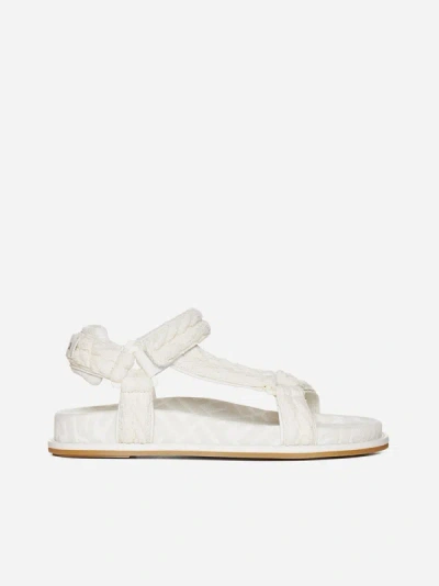 Shop Fendi Feel Woven Fabric Sandals In White - Ivory